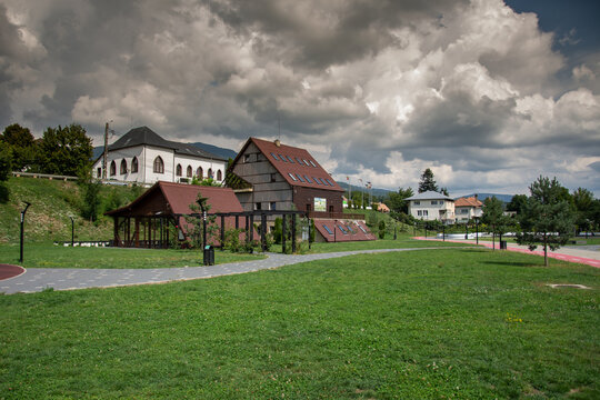 Park and City Hall, Prundu Bargaului, Romania, 2022