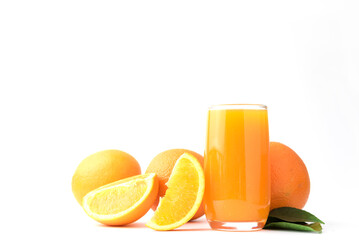 glass of fresh orange juice with fresh fruits on wooden table, high Vitamin C, orange drink