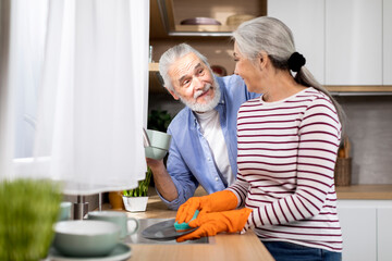 Happy Senior Couple Spending Time Together In Kitchen At Home