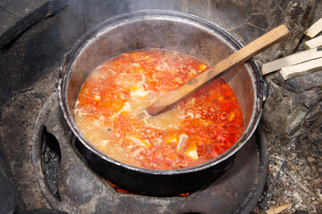 vegetable stew with smoked pork prepared for the cauldron, specialty from Romania