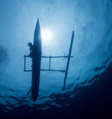blue sky and clouds, canoe
