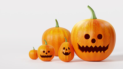 3D Rendering Happy Halloween, pumpkin on white background, October 31st, head jack symbol, copy space for text message or banner template minimal design for product display
