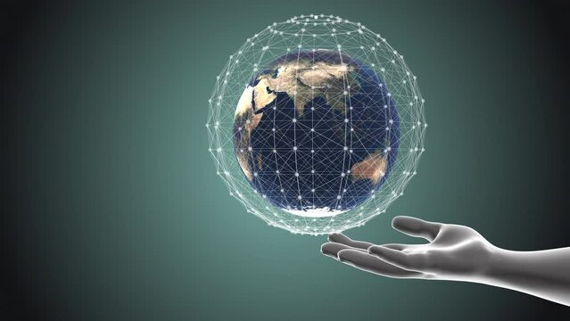 Hand holding global and plexus technology connection