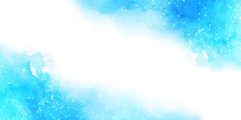 青色と水色の星空の水彩イラストのフレーム　背景イラスト