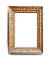 Ornamental golden frame on white background portrait format 