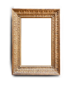 Ornamental golden frame on white background portrait format 