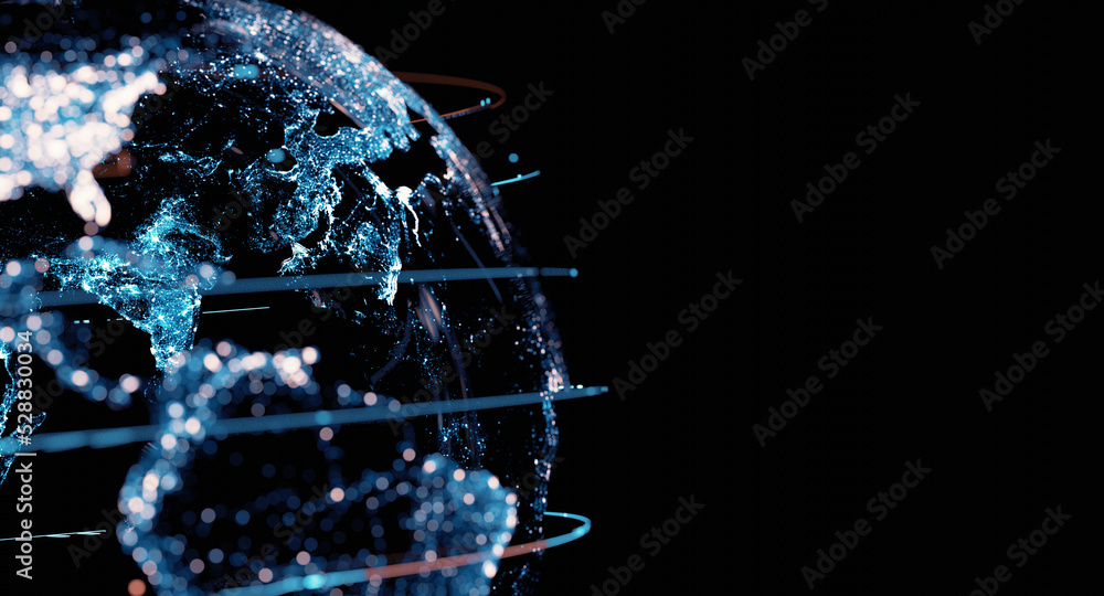 Poster 3d rendering of planet earth continents from space. for global network and telecommunication, crypto