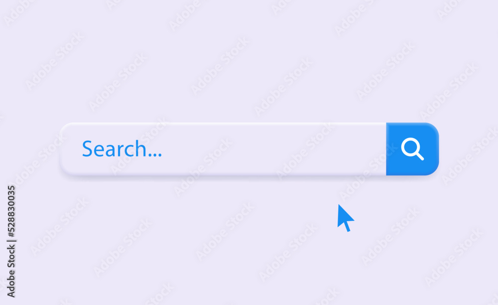 Poster search bar frame with magnifier icon, blue and white search boxes template for web page internet bro