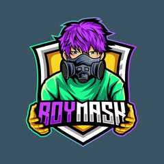 boy gas mask mascot gaming logo