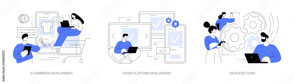 Poster remote developers team abstract concept vector illustrations.