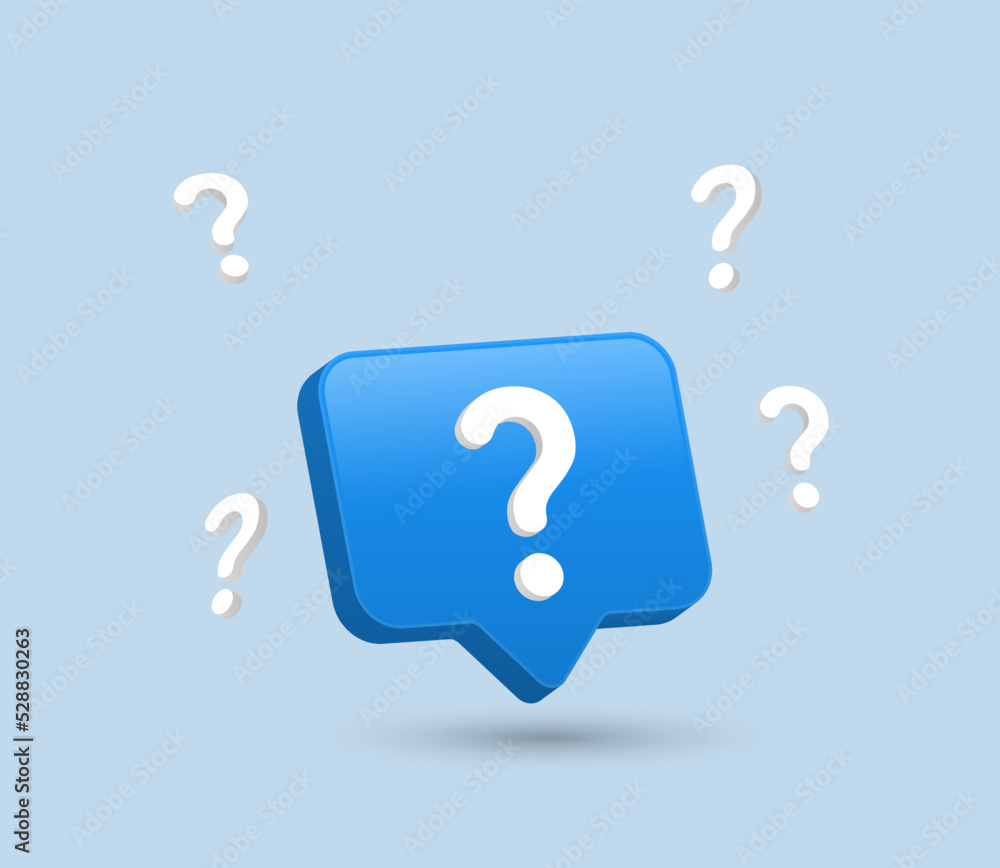 Aufkleber 3d question mark icon in 3d speech bubble background. ask question icon, faq sign, support, ask, ico