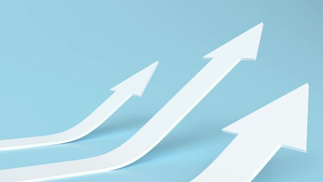 3d rendering of white rising arrow for business planning new strategy. growing business target concept idea. Step to Arrow growth success. progress way and forward achievement on blue Background.