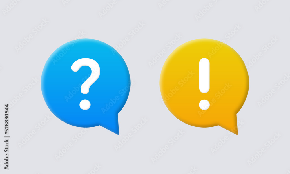 Aufkleber question mark exclamation mark icon in 3d speech bubble. ask question and information icon, warning notification sign and faq sign dialogue bubbles icon, support, ask, info, icon