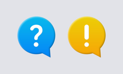 question mark exclamation mark icon in 3d speech bubble. ask question and information icon, warning notification sign and faq sign dialogue bubbles icon, support, ask, info, icon