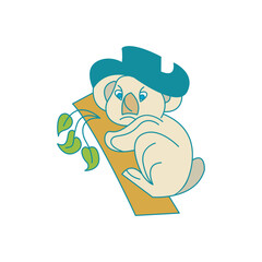 Fototapeta premium Koala wearing a cowboy hat climbing a log logo design simple modern, Fantastic vector template. 