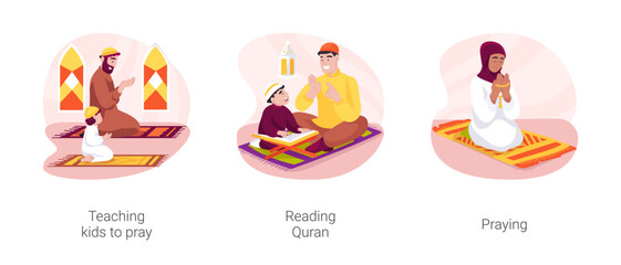 Muslim traditions isolated cartoon vector illustration set