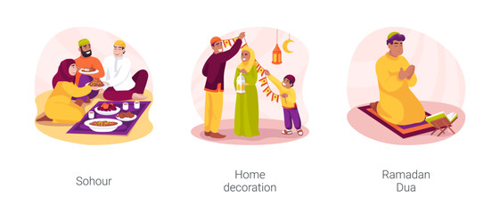 Ramadan isolated cartoon vector illustration set