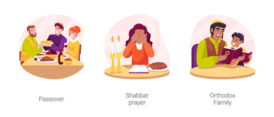 Jewish rituals isolated cartoon vector illustration set