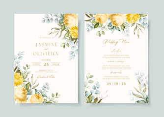 Fototapeta na wymiar beautiful floral wedding invitation and menu template