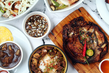 Freshly cooked assorted Filipino food