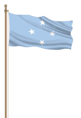 3D Flag of Federated States of Micronesia on a pillar blown away isolated on a white background.