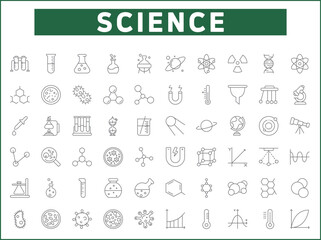 Simple Set of science Related Vector Line Icons. 
Contains such Icons as atom, molecule, laboratory, planet, physics, experiment, microscope, chemical and more.