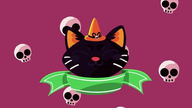 happy halloween animation with cat