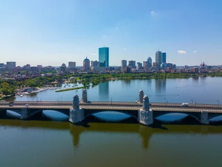 Wall murals Charles Bridge Longfellow Bridge aerial view that connects city of Cambridge and Boston over Charles River with Back Bay skyline, Boston, Massachusetts MA, USA. 