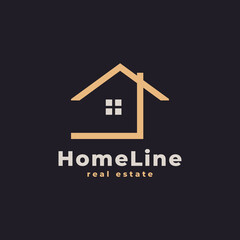House Logo. Gold House Symbol Geometric Linear Style. Usable for Real Estate, Construction, Architecture and Building Logos
