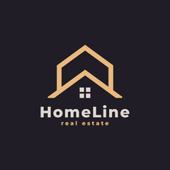 House Logo. Gold House Symbol Geometric Linear Style. Usable for Real Estate, Construction, Architecture and Building Logos