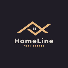House Logo. Gold House Symbol Geometric Linear Style. Usable for Real Estate, Construction, Architecture and Building Logos