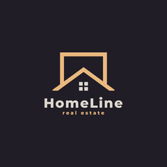 House Logo. Gold House Symbol Geometric Linear Style. Usable for Real Estate, Construction, Architecture and Building Logos