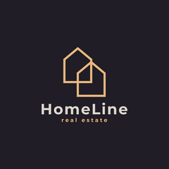 House Logo. Gold House Symbol Geometric Linear Style. Usable for Real Estate, Construction, Architecture and Building Logos