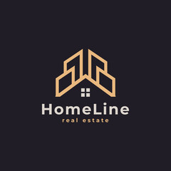 House Logo. Gold House Symbol Geometric Linear Style. Usable for Real Estate, Construction, Architecture and Building Logos