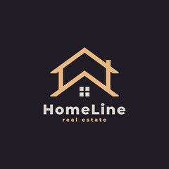 House Logo. Gold House Symbol Geometric Linear Style. Usable for Real Estate, Construction, Architecture and Building Logos