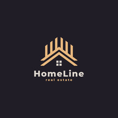 House Logo. Gold House Symbol Geometric Linear Style. Usable for Real Estate, Construction, Architecture and Building Logos