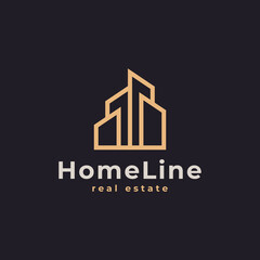 House Logo. Gold House Symbol Geometric Linear Style. Usable for Real Estate, Construction, Architecture and Building Logos