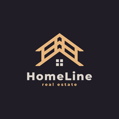 House Logo. Gold House Symbol Geometric Linear Style. Usable for Real Estate, Construction, Architecture and Building Logos