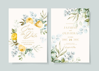 beautiful floral wedding invitation card set template