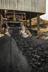 Industrial mining handling belt conveyor moving raw materials