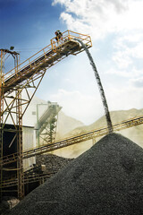 Industrial mining handling belt conveyor moving raw materials