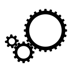 3 sizes of mechanical cogwheels, small 8 teeth, medium 12 teeth and large 24 teeth. Black silhouette gear icon design element. White background. Vector illustration.