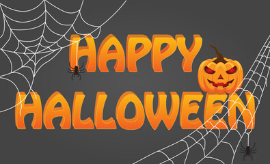 happy halloween 3D text with spider web