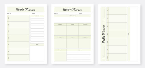 Colorful Weekly Planner Template Layout. Vertical Weekly Planner. Vector Weekly Planner Template Design. Business organizer page. Minimalist planner pages templates. Printable Planner Set.