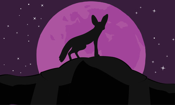 Fox Silhouette with Moon Background Logo Template
