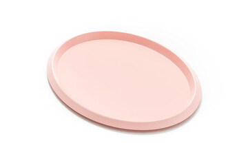 Pink tray isolated on white background. Product design. Minimalist tray. Home decoration. Simplicity. Pastel pink tray colour. Geometric form. Scandinavian design. Food plates.