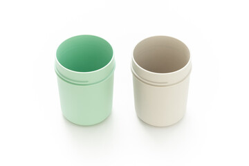 Coffee cup isolated on white background. ฺBeverage container. Product design. Minimalist object. Scandinavian design. Simplicity. Daily use. Household. Plastic material.