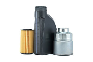 Vehicle engine oil filters and motor oil can