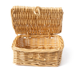 Obraz premium Handmade wicker basket isolated on white background.