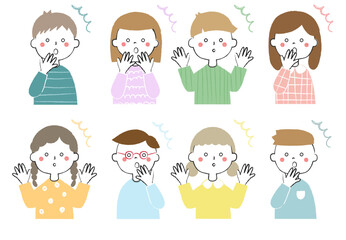 びっくりする子どもたちのアイコン　男の子　女の子